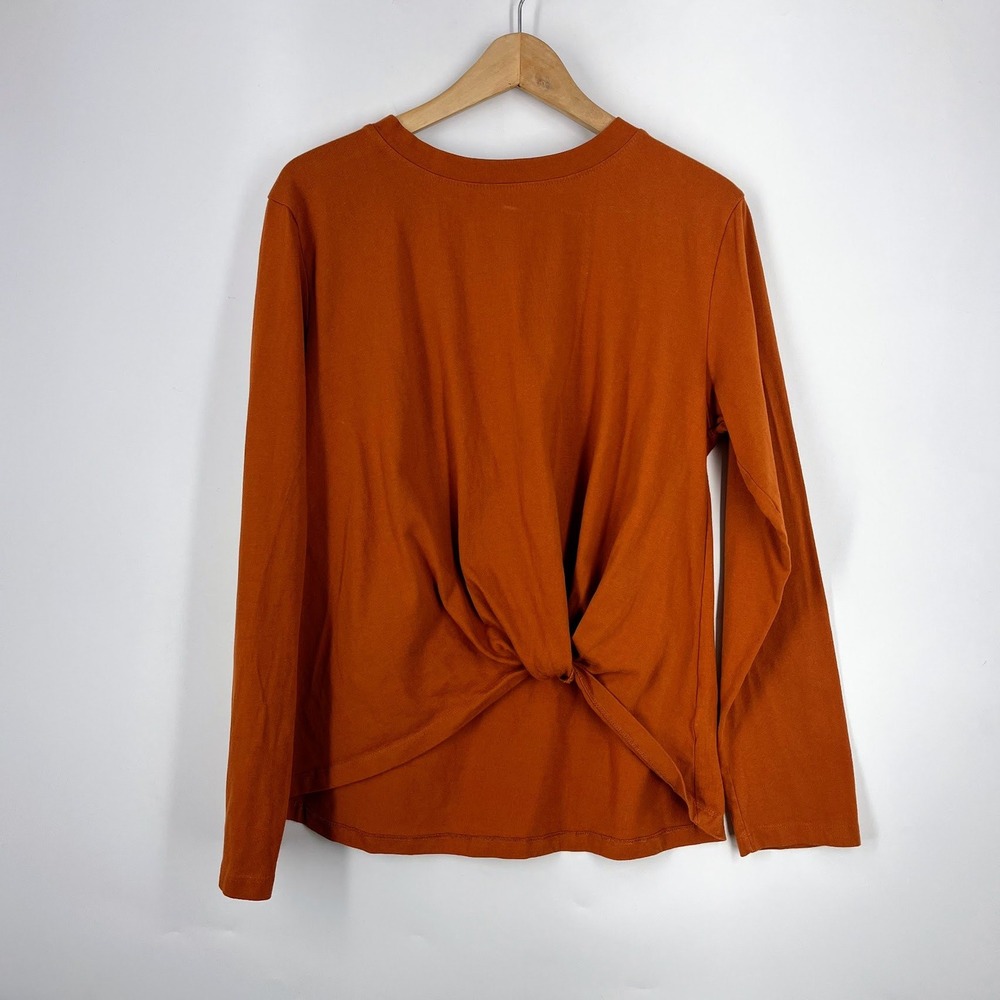 Womens Burnt Orange Long Sleeve Twist Front Knot Top Crew Neck Size M‎ L